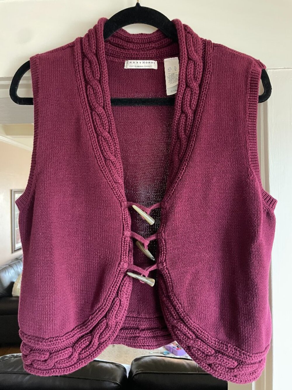 Crazy Horse Liz Claiborne 90s Toggle Front Cable Knit Sweater Vest